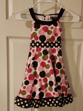 VTG Lydia Jane Brown and Cream Polka Dot Cotton shell Dress - Size S